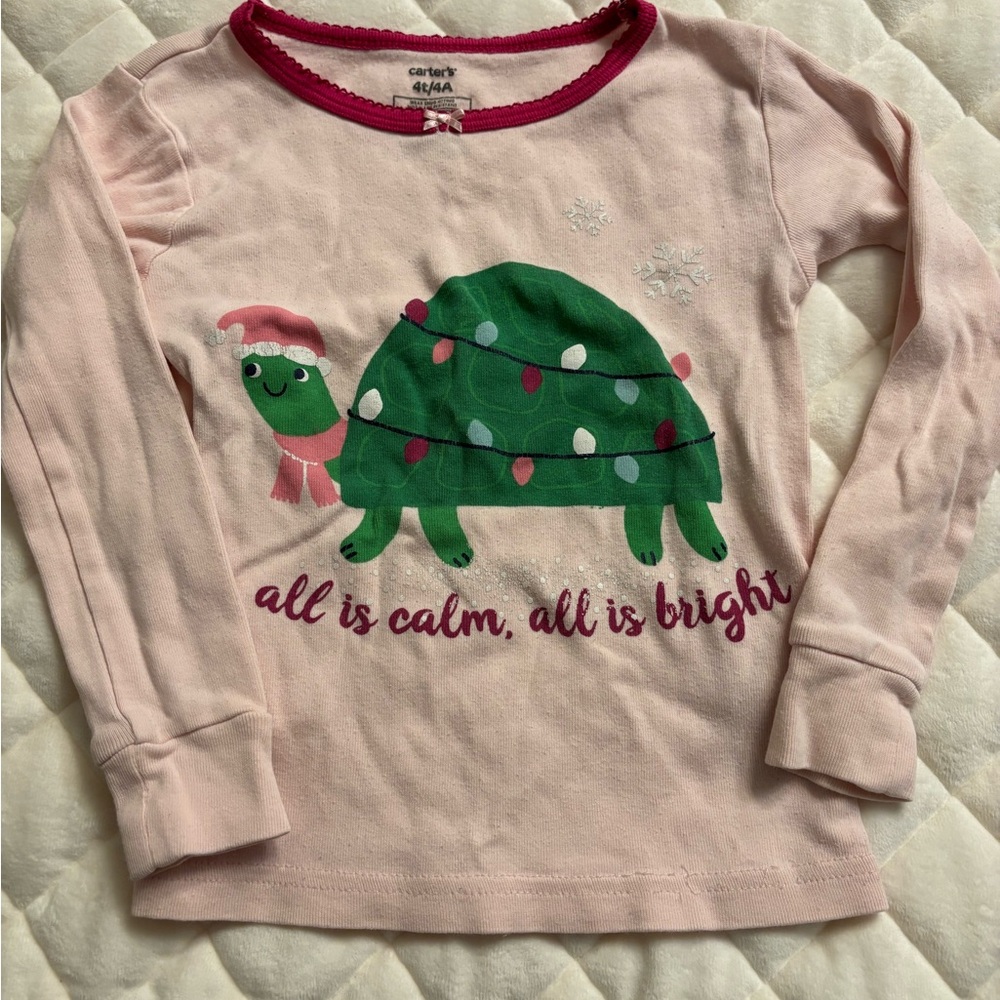 Carter's Festive Pink and Green Turtle Long Sleeve Tee